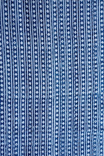 Diamond Stripe Indigo Block Printed Kantha Bedcover
