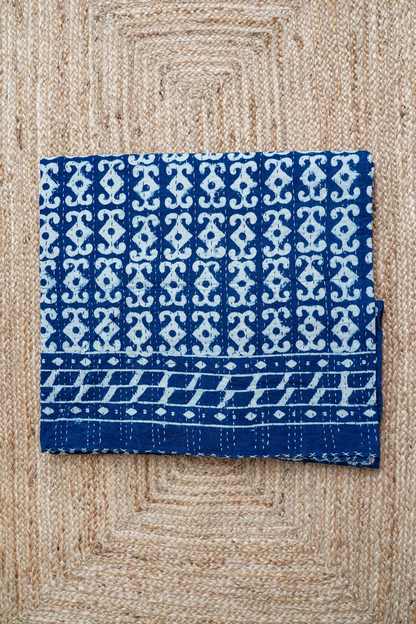Anchor Indigo Block Printed Kantha Bedcover
