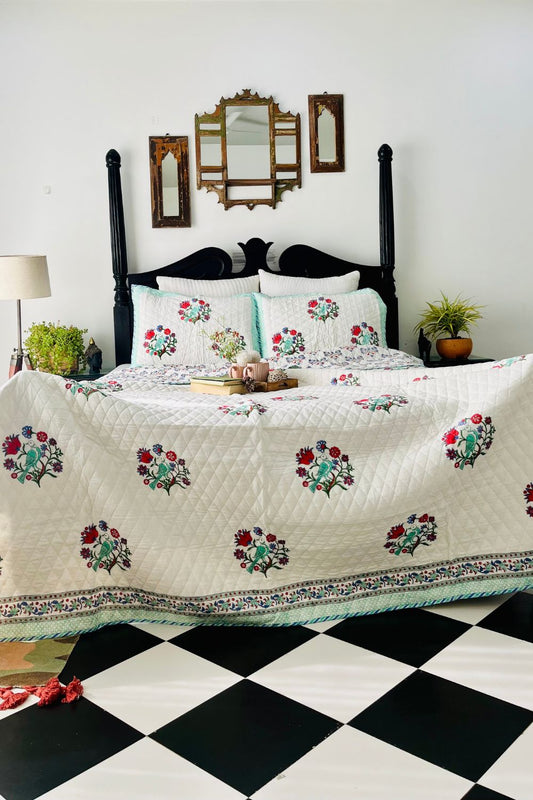 Panchi Handblock Printed Reversible Quilted Bedcover