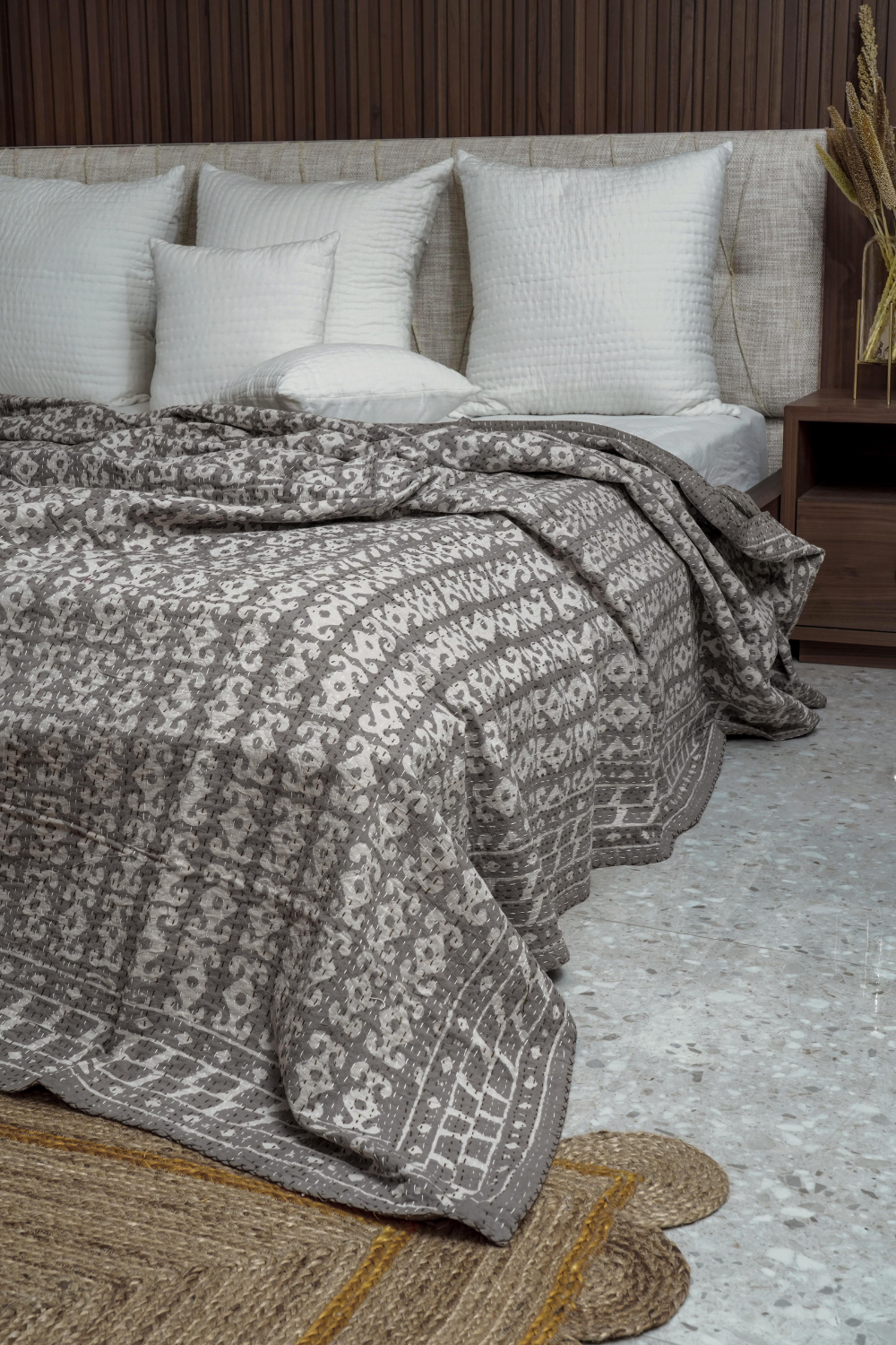 Anchor Dabu Block Printed Kantha Bedcover