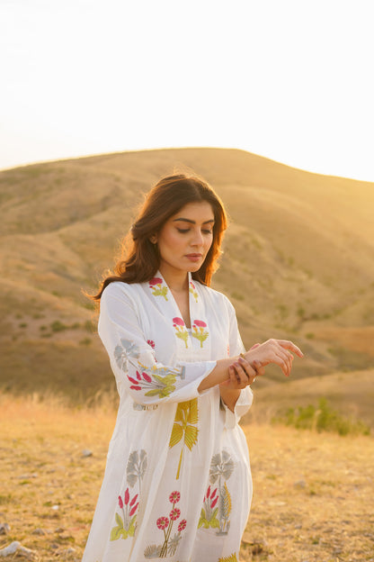 Firdous Palm Cotton Block Print Long Dress
