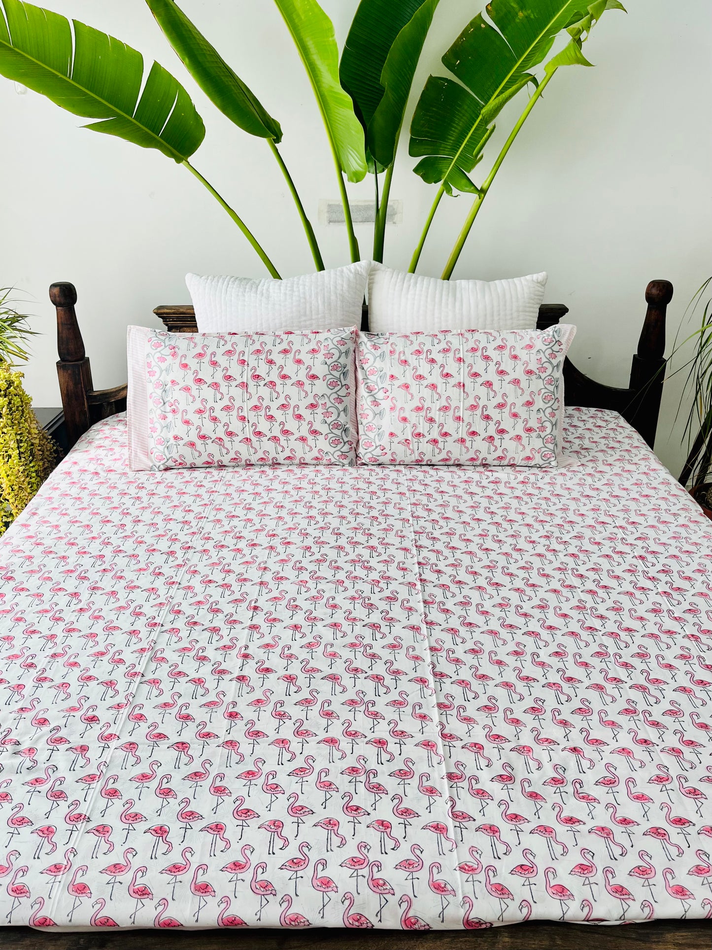 Flamingo Hand Block Printed Cotton Bedsheet