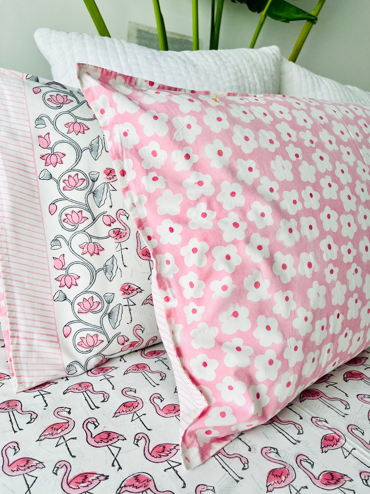 Flamingo Hand Block Printed Cotton Bedsheet