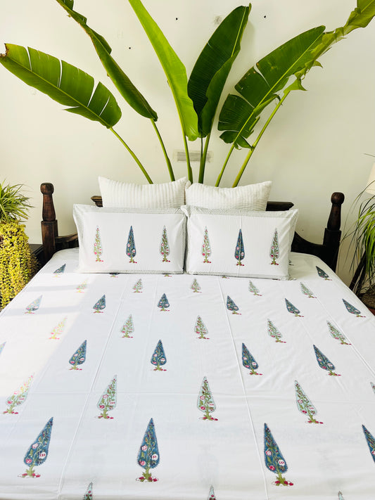Blue Cyprus  Hand Block Printed Cotton Bedsheet