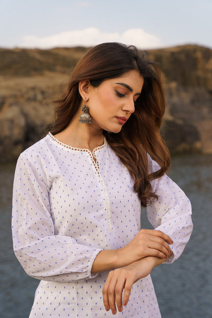Noor Offwhite Blue Swiss Dot Cotton Co-ord Set
