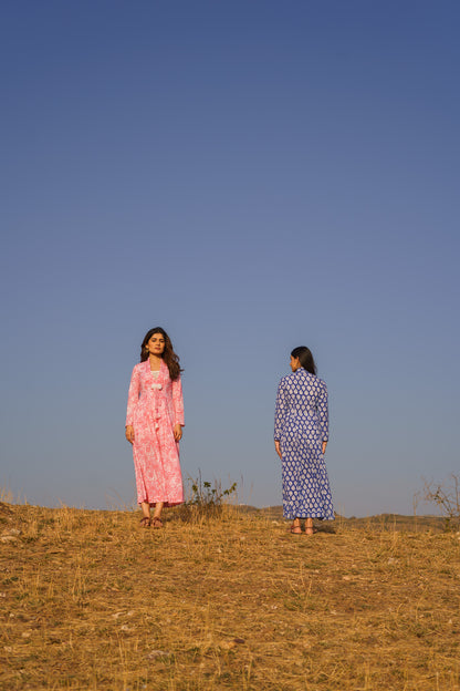 Sufiana Pink Cotton Block Print Maxi Dress