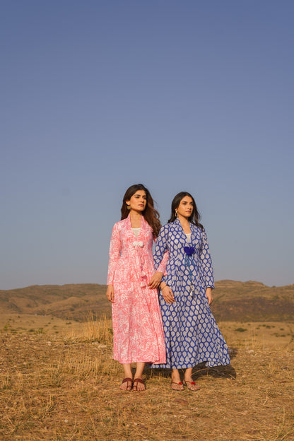 Sufiana Pink Cotton Block Print Maxi Dress