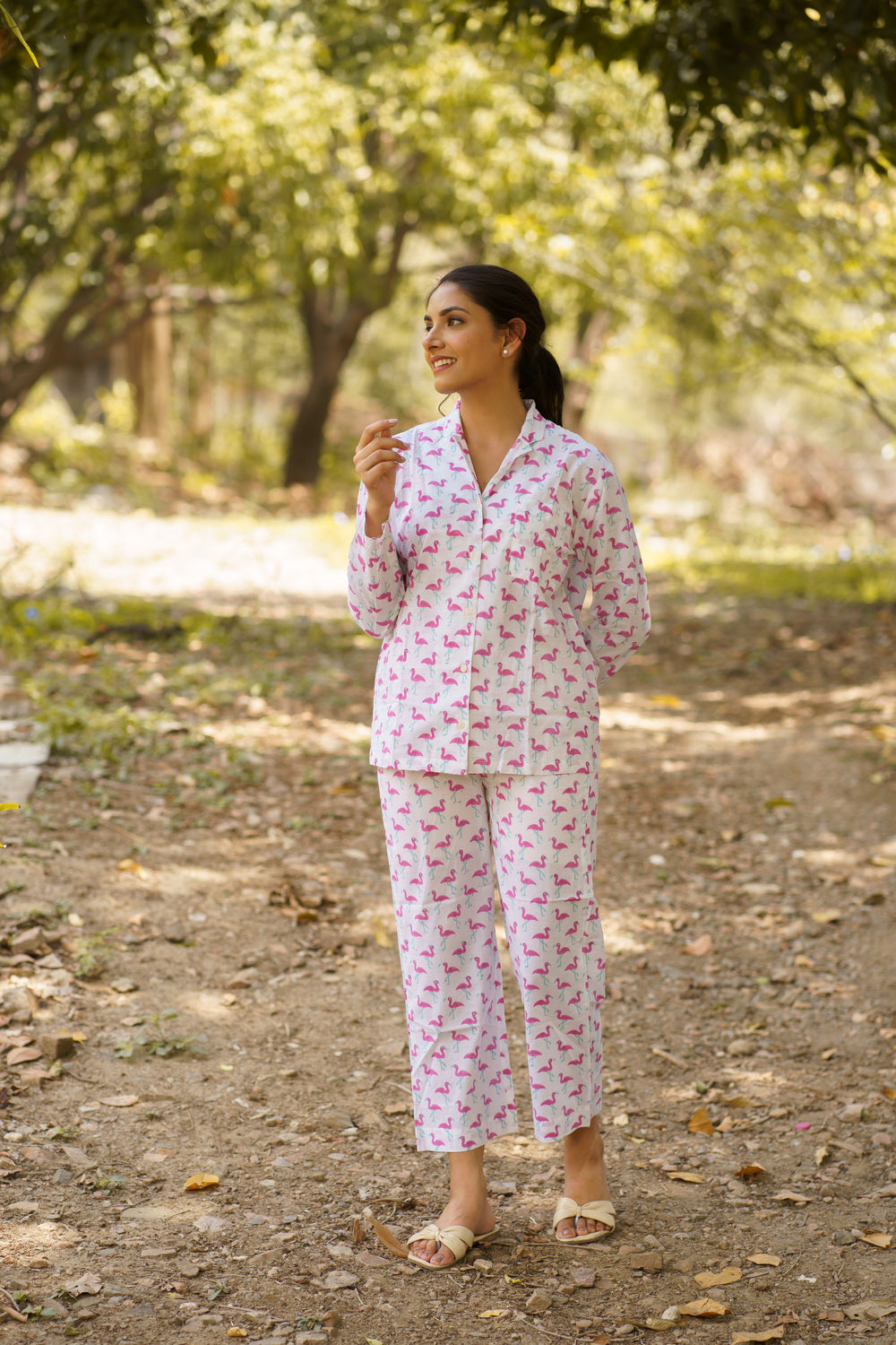 Flamingo Print Cotton Loungewear Pj set