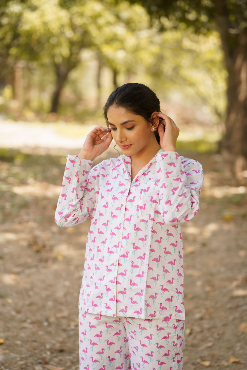 Flamingo Print Cotton Loungewear Pj set