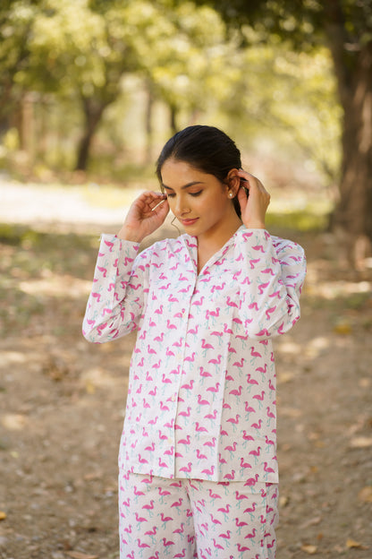 Flamingo Print Cotton Loungewear Pj set