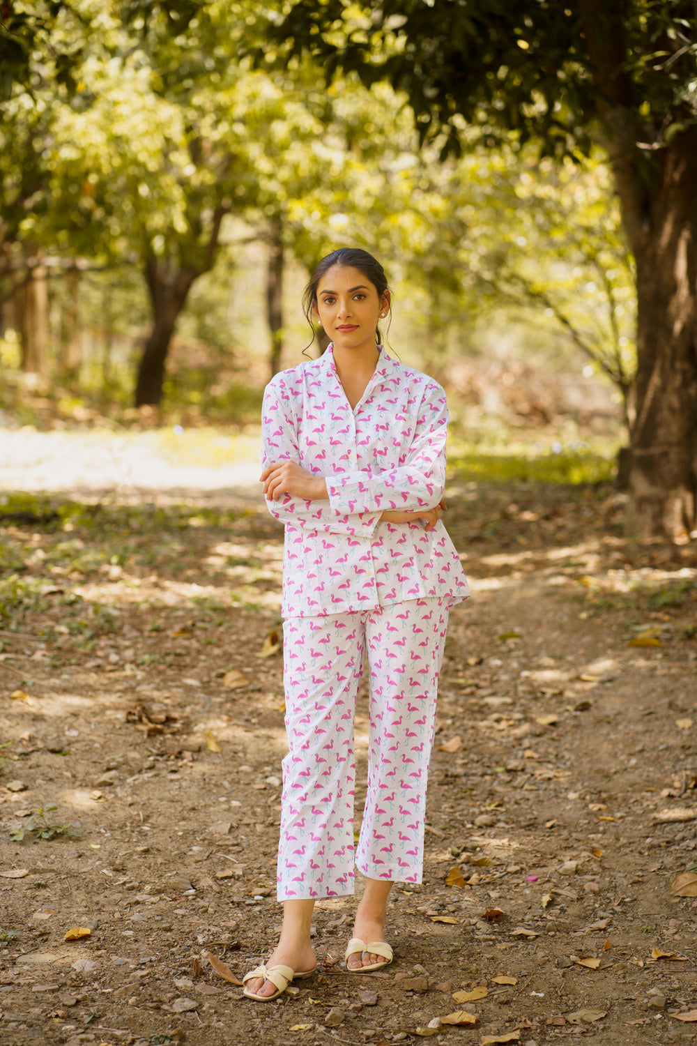 Flamingo Print Cotton Loungewear Pj set