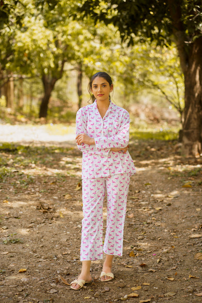 Flamingo Print Cotton Loungewear Pj set