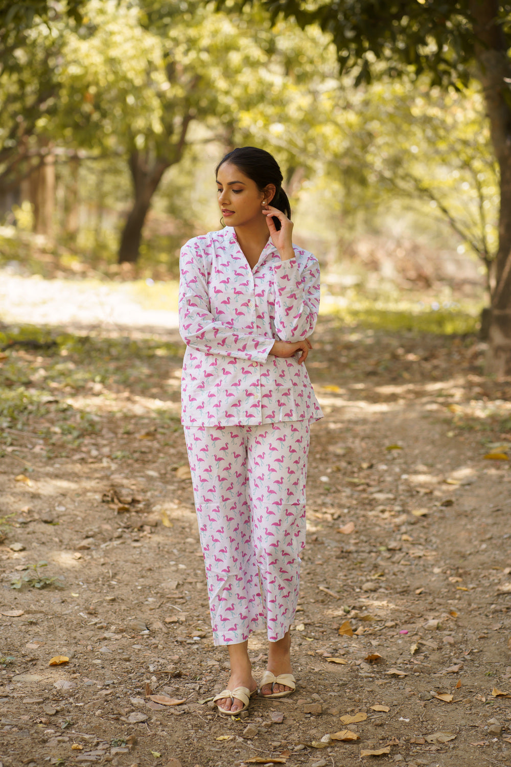 Flamingo Print Cotton Loungewear Pj set