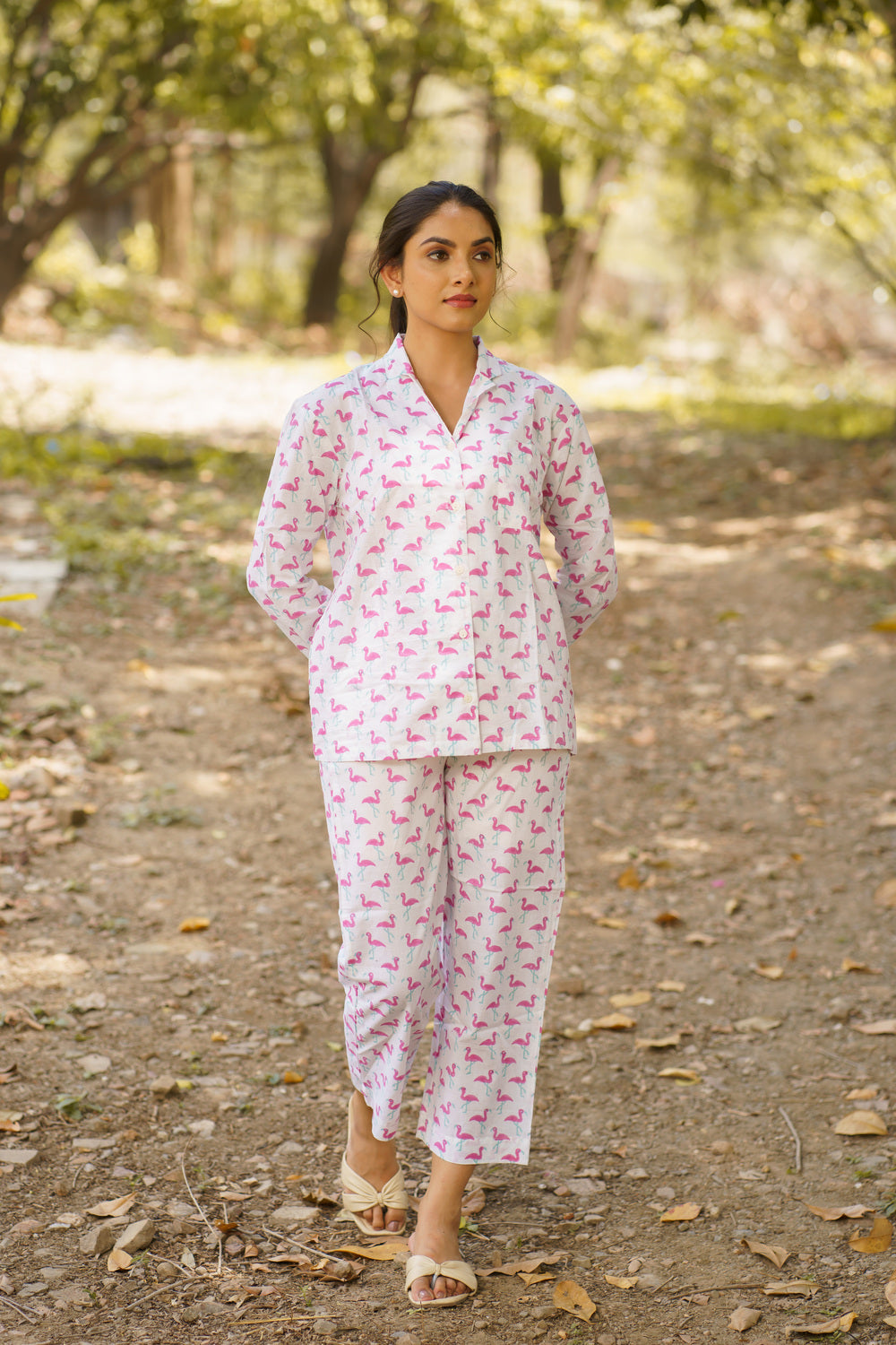 Flamingo Print Cotton Loungewear Pj set