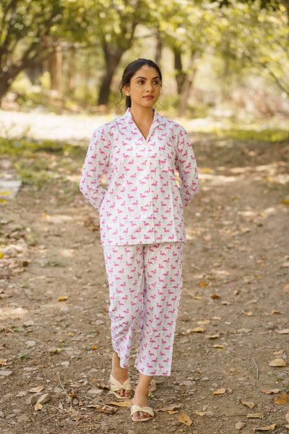 Flamingo Print Cotton Loungewear Pj set