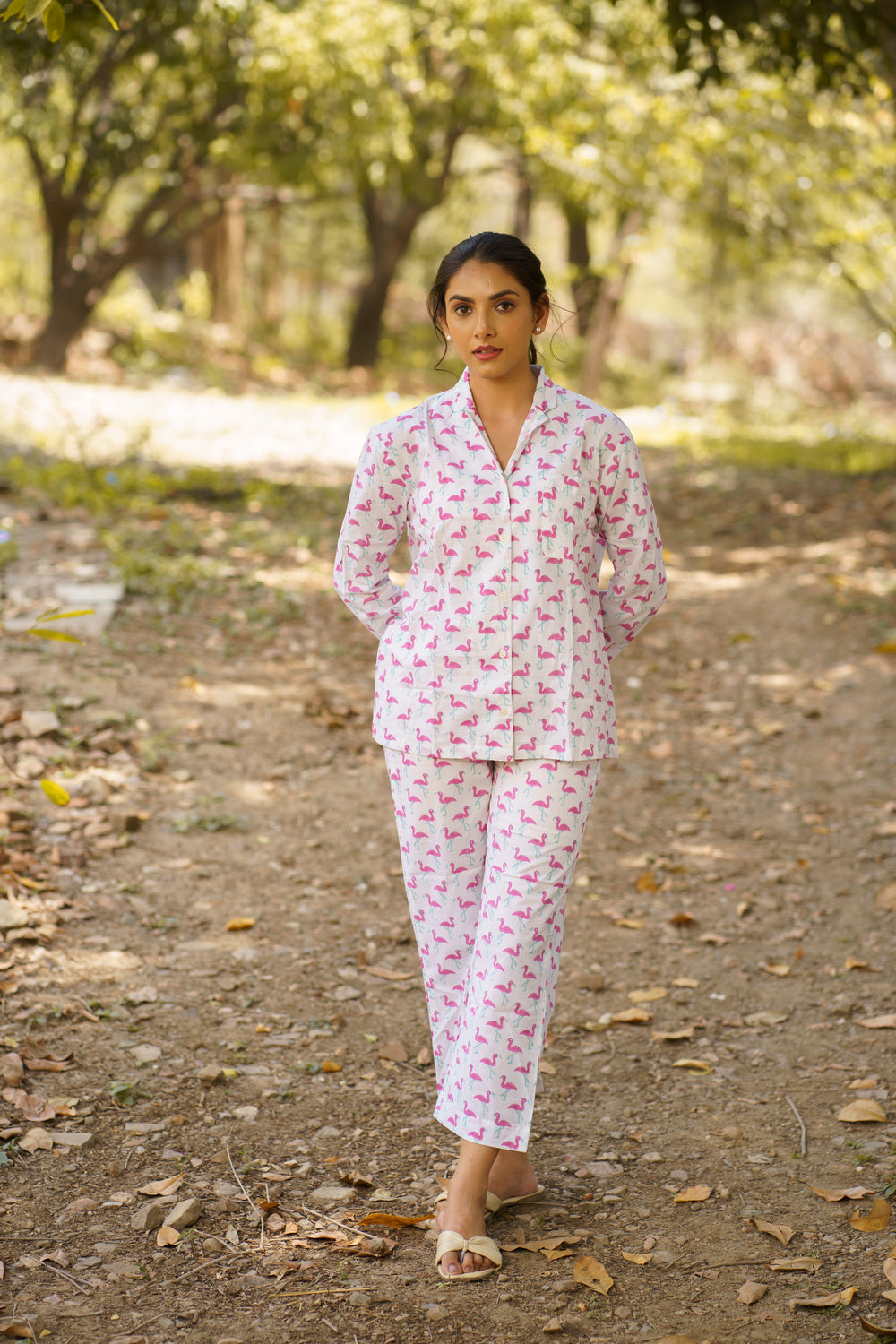 Flamingo Print Cotton Loungewear Pj set
